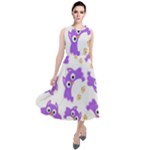 Purple Owl Pattern Background Round Neck Boho Dress