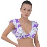Purple Owl Pattern Background Plunge Frill Sleeve Bikini Top