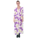 Purple Owl Pattern Background Button Up Maxi Dress