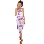 Purple Owl Pattern Background Waist Tie Cover Up Chiffon Dress