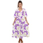 Purple Owl Pattern Background Kimono Sleeve Boho Dress