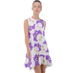 Purple Owl Pattern Background Frill Swing Dress