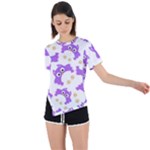 Purple Owl Pattern Background Asymmetrical Short Sleeve Sports T-Shirt