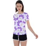Purple Owl Pattern Background Back Circle Cutout Sports T-Shirt