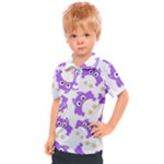 Purple Owl Pattern Background Kids  Polo T-Shirt