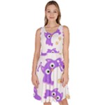 Purple Owl Pattern Background Knee Length Skater Dress With Pockets
