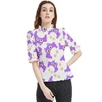 Purple Owl Pattern Background Frill Neck Blouse