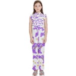 Purple Owl Pattern Background Kids  Sleeveless Ruffle Edge Band Collar Chiffon One Piece