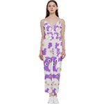 Purple Owl Pattern Background V-Neck Camisole Jumpsuit