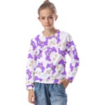 Purple Owl Pattern Background Kids  Long Sleeve T-Shirt with Frill 