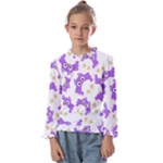 Purple Owl Pattern Background Kids  Frill Detail T-Shirt