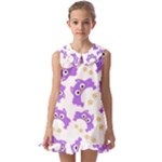 Purple Owl Pattern Background Kids  Pilgrim Collar Ruffle Hem Dress