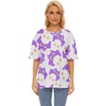 Purple Owl Pattern Background Oversized Basic T-Shirt