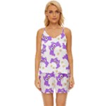Purple Owl Pattern Background V-Neck Satin Pajamas Set