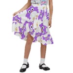 Purple Owl Pattern Background Kids  Ruffle Flared Wrap Midi Skirt