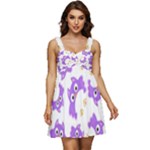 Purple Owl Pattern Background Ruffle Strap Babydoll Chiffon Dress