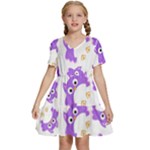Purple Owl Pattern Background Kids  Short Sleeve Tiered Mini Dress