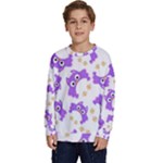 Purple Owl Pattern Background Kids  Crewneck Sweatshirt