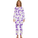 Purple Owl Pattern Background Womens  Long Sleeve Lightweight Pajamas Set