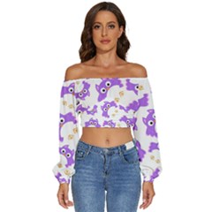 Long Sleeve Crinkled Weave Crop Top 