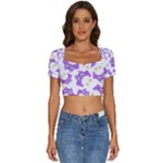 Purple Owl Pattern Background Short Sleeve Square Neckline Crop Top 