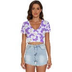Purple Owl Pattern Background V-Neck Crop Top