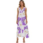 Purple Owl Pattern Background V-Neck Sleeveless Loose Fit Overalls
