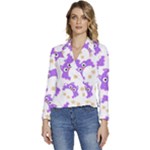 Purple Owl Pattern Background Women s Long Sleeve Revers Collar Cropped Jacket