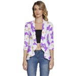 Purple Owl Pattern Background Women s 3/4 Sleeve Ruffle Edge Open Front Jacket