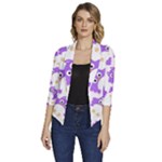 Purple Owl Pattern Background Women s Draped Front 3/4 Sleeve Shawl Collar Jacket