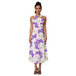 Purple Owl Pattern Background Sleeveless Cross Front Cocktail Midi Chiffon Dress