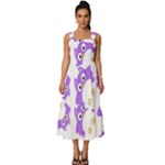 Purple Owl Pattern Background Square Neckline Tiered Midi Dress
