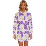 Purple Owl Pattern Background Womens Long Sleeve Shirt Dress