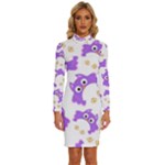 Purple Owl Pattern Background Long Sleeve Shirt Collar Bodycon Dress