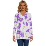 Purple Owl Pattern Background Long Sleeve Drawstring Hooded Top