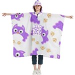 Purple Owl Pattern Background Women s Hooded Rain Ponchos