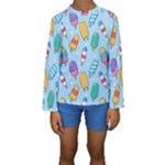 Cute Kawaii Ice Cream Seamless Pattern Kids  Long Sleeve Swimwear