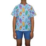Cute Kawaii Ice Cream Seamless Pattern Kids  Short Sleeve Swimwear