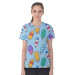 Cute Kawaii Ice Cream Seamless Pattern Women s Cotton T-Shirt