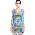 Cute Kawaii Ice Cream Seamless Pattern Long Sleeve Bodycon Dress