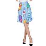 Cute Kawaii Ice Cream Seamless Pattern A-Line Skirt