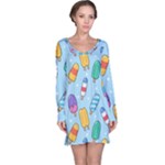 Cute Kawaii Ice Cream Seamless Pattern Long Sleeve Nightdress