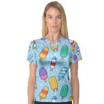 Cute Kawaii Ice Cream Seamless Pattern V-Neck Sport Mesh T-Shirt