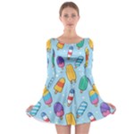 Cute Kawaii Ice Cream Seamless Pattern Long Sleeve Skater Dress