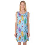 Cute Kawaii Ice Cream Seamless Pattern Sleeveless Satin Nightdress