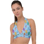 Cute Kawaii Ice Cream Seamless Pattern Halter Plunge Bikini Top