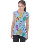 Cute Kawaii Ice Cream Seamless Pattern Cap Sleeve High Low Top