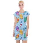 Cute Kawaii Ice Cream Seamless Pattern Cap Sleeve Bodycon Dress
