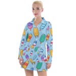 Cute Kawaii Ice Cream Seamless Pattern Women s Long Sleeve Casual Dress