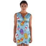 Cute Kawaii Ice Cream Seamless Pattern Wrap Front Bodycon Dress